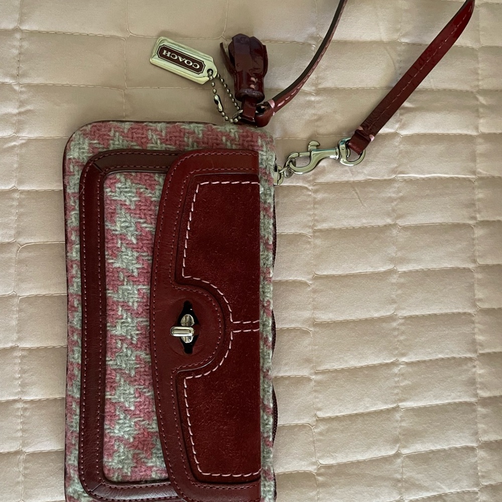 Coach Houndstooth suede, leather , wool wristlet . Never Used!